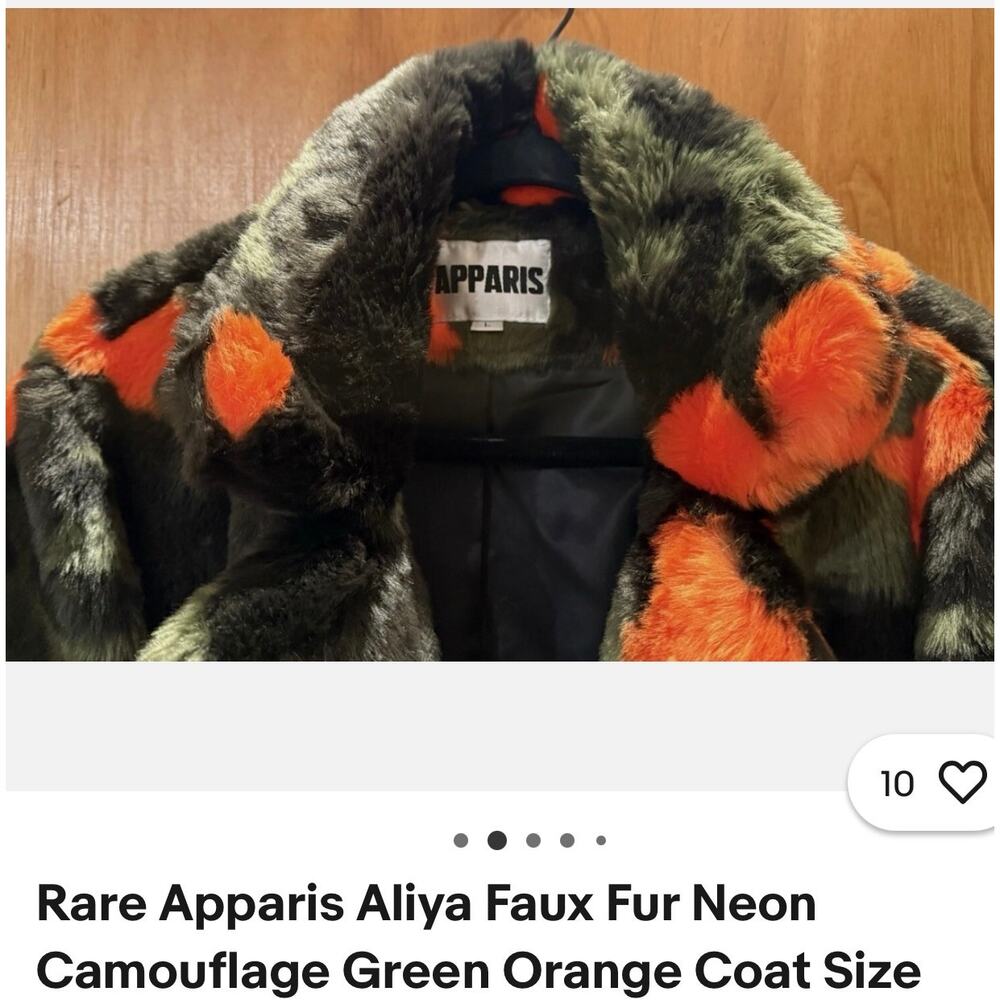 Apparis Faux Fur Jacket. Black, Orange and Green - Picture 11 of 12